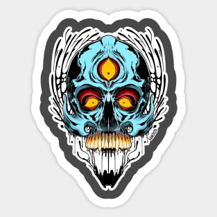 Blue Skull with Three Eyes Sticker